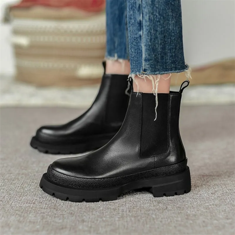 Women Genuine Leather Chelsea Boots