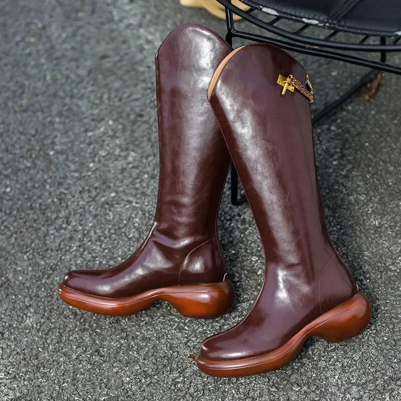 Women Knee High Boots Full Cow Leather
