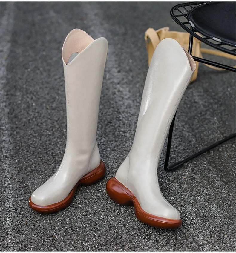 Women Knee High Boots Full Cow Leather