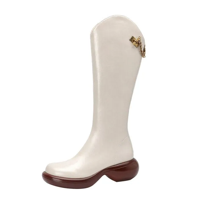 Women Knee High Boots Full Cow Leather