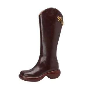 Women Knee High Boots Full Cow Leather