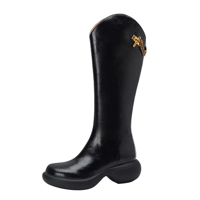 Women Knee High Boots Full Cow Leather