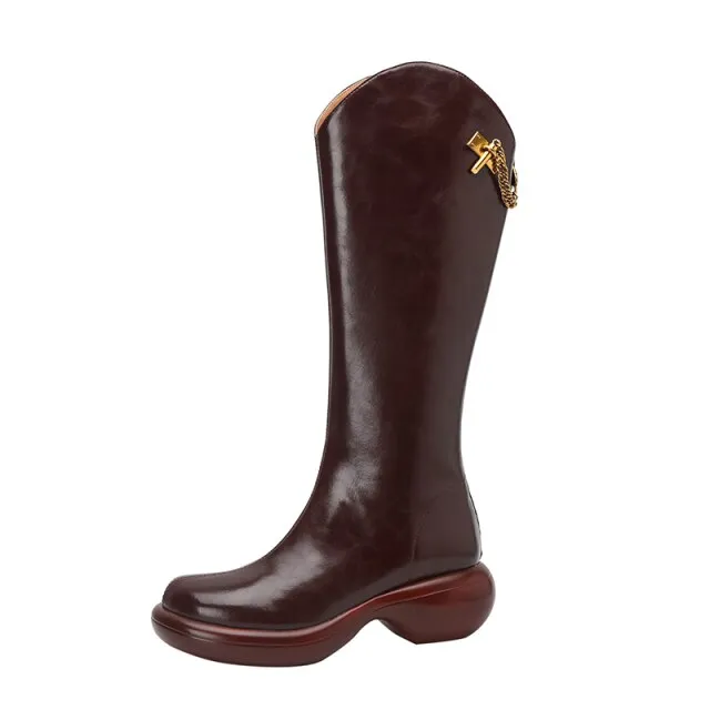 Women Knee High Boots Full Cow Leather