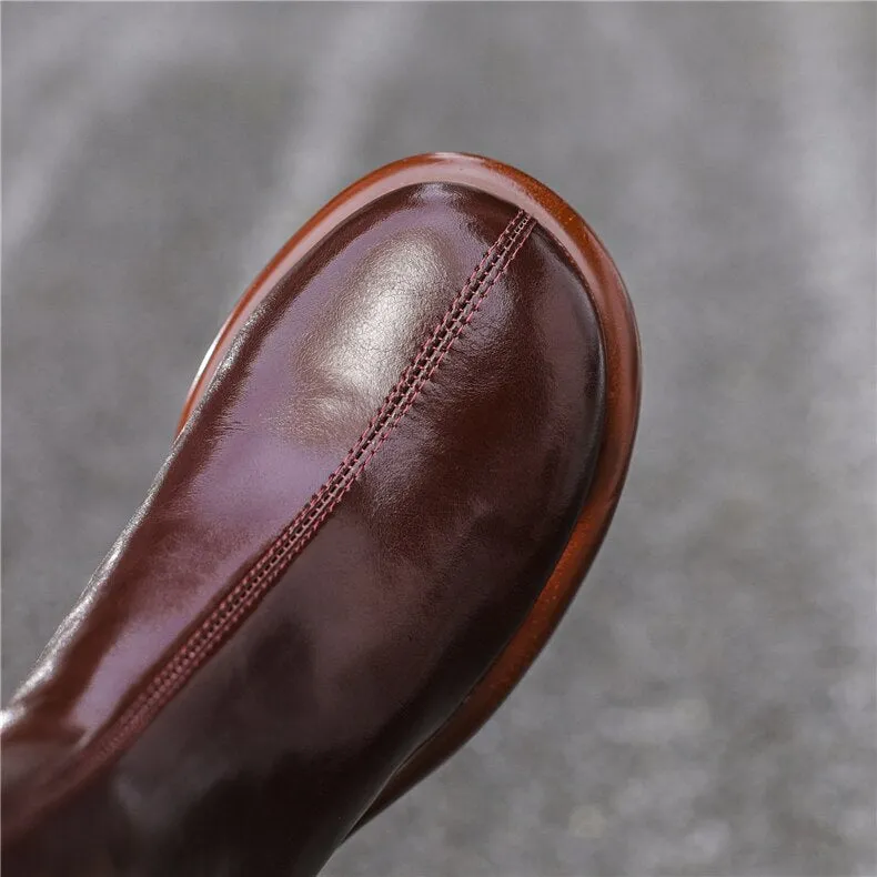 Women Knee High Boots Full Cow Leather