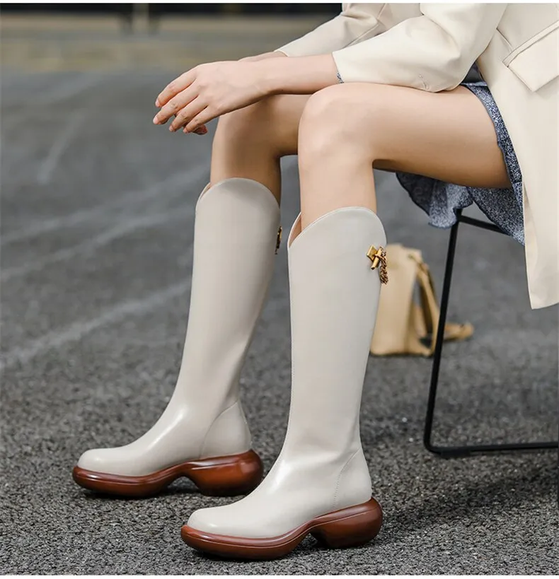 Women Knee High Boots Full Cow Leather