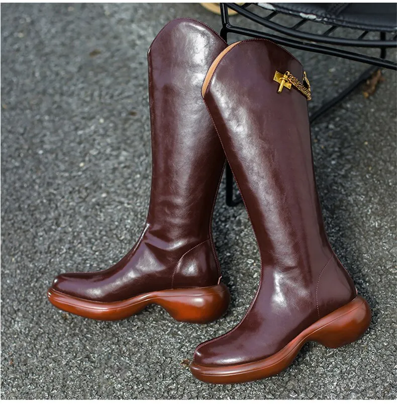 Women Knee High Boots Full Cow Leather