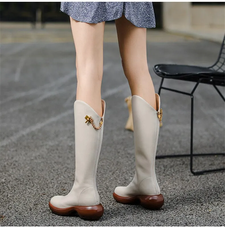 Women Knee High Boots Full Cow Leather