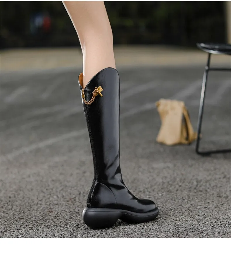 Women Knee High Boots Full Cow Leather