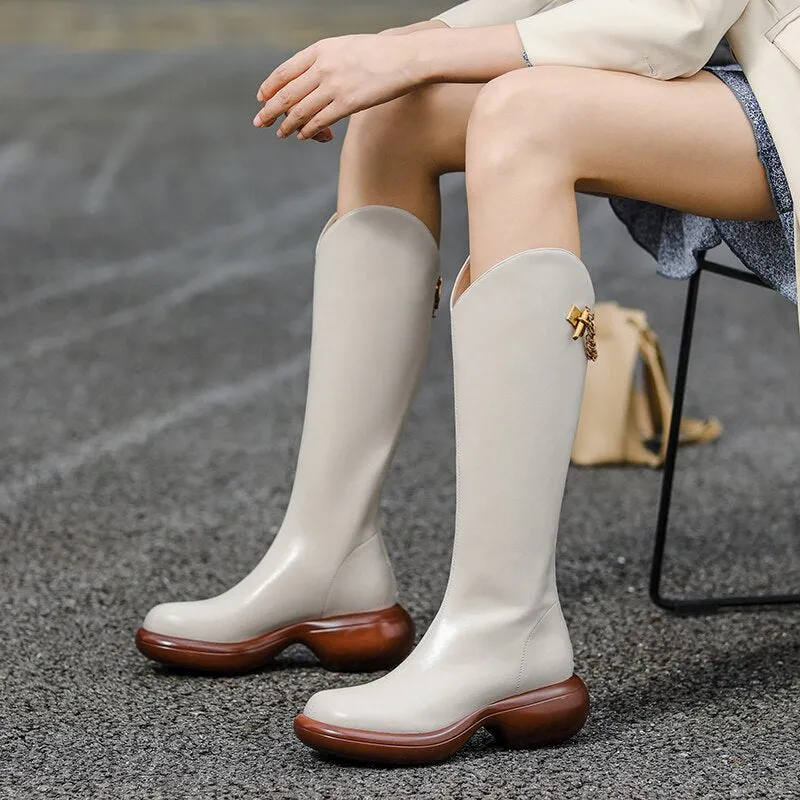 Women Knee High Boots Full Cow Leather