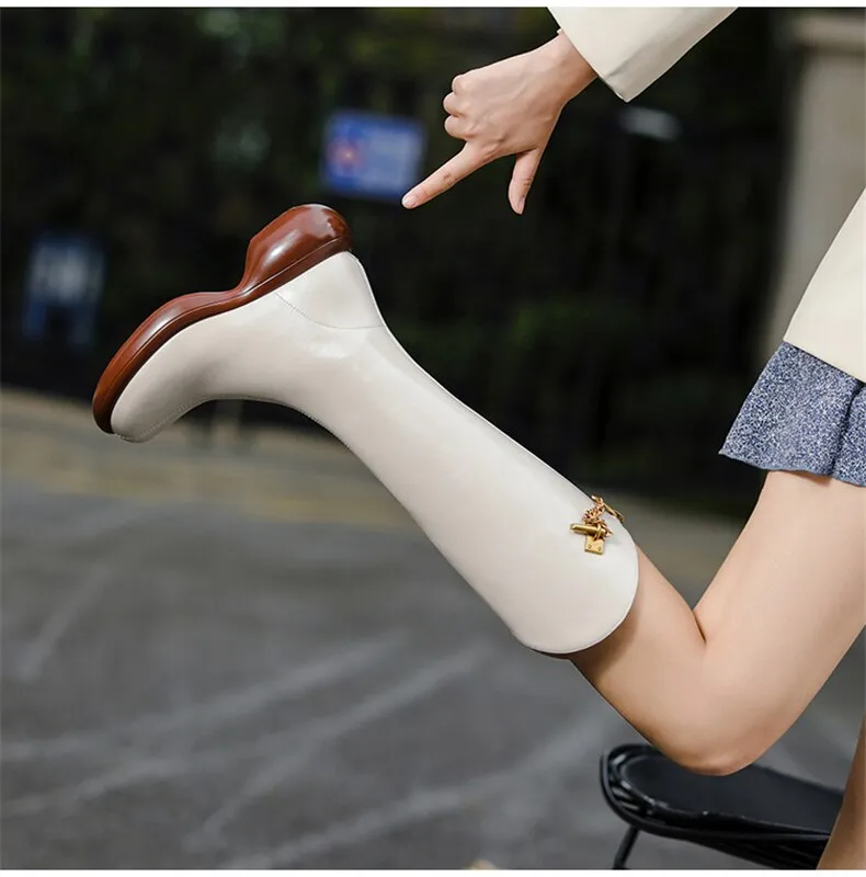 Women Knee High Boots Full Cow Leather