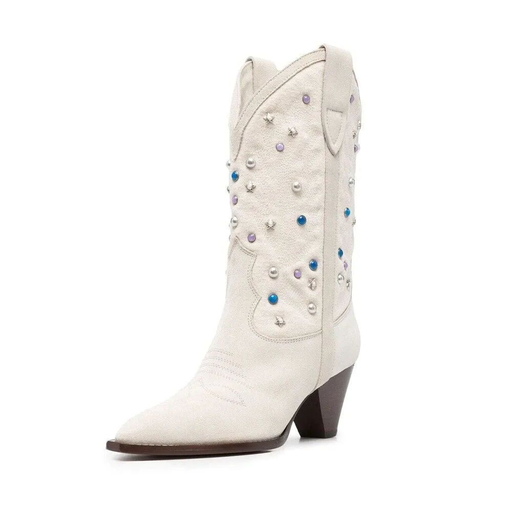 Women Low-Heels Pointed Toe Rivet Ankle Boots