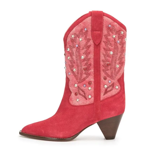 Women Low-Heels Pointed Toe Rivet Ankle Boots