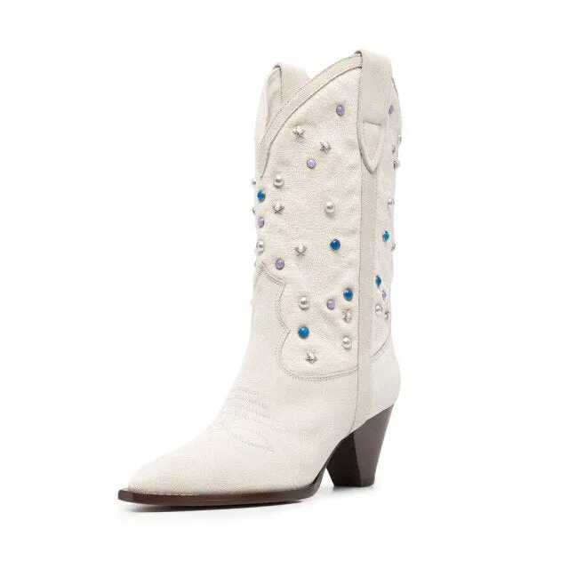 Women Low-Heels Pointed Toe Rivet Ankle Boots