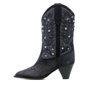 Women Low-Heels Pointed Toe Rivet Ankle Boots