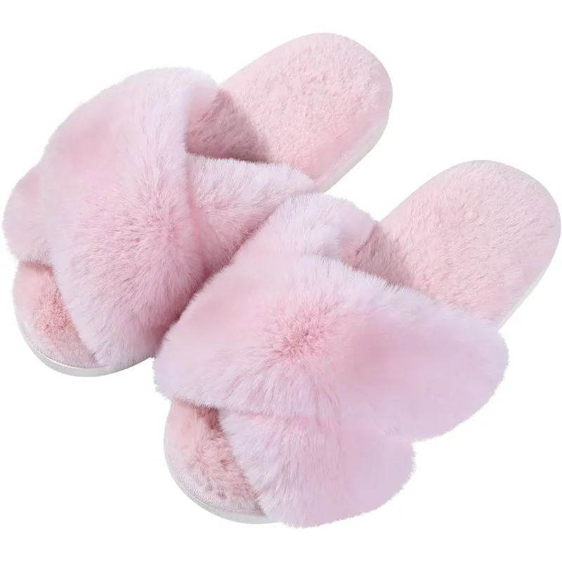 Women Plush Crossband Cozy Slippers