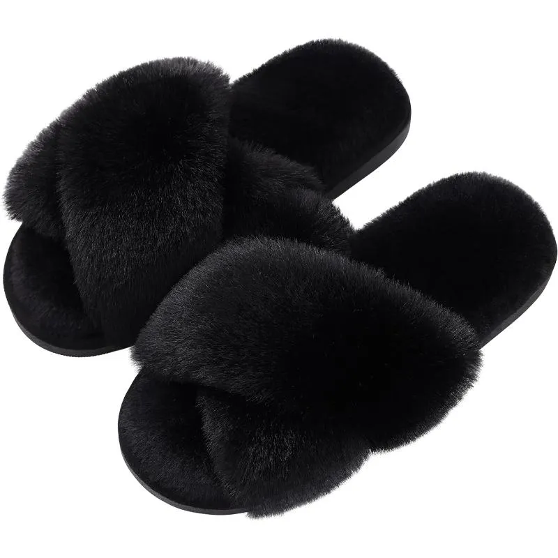 Women Plush Crossband Cozy Slippers