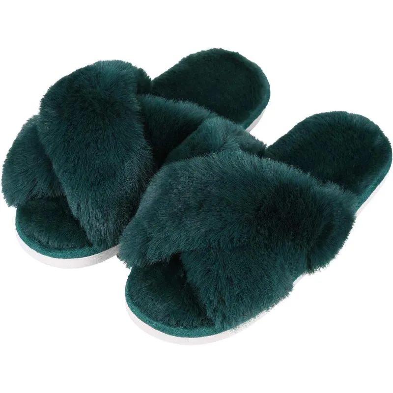 Women Plush Crossband Cozy Slippers
