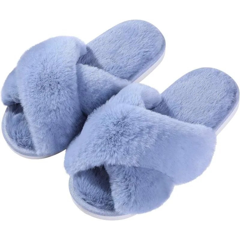 Women Plush Crossband Cozy Slippers