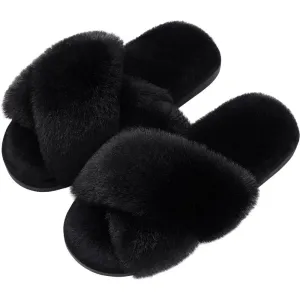 Women Plush Crossband Cozy Slippers