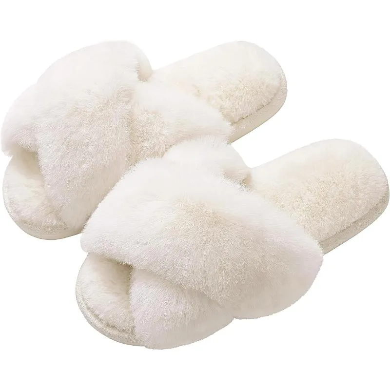 Women Plush Crossband Cozy Slippers