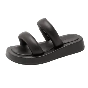 Women Shiny Leather Slippers Peep Toe Chunky platform