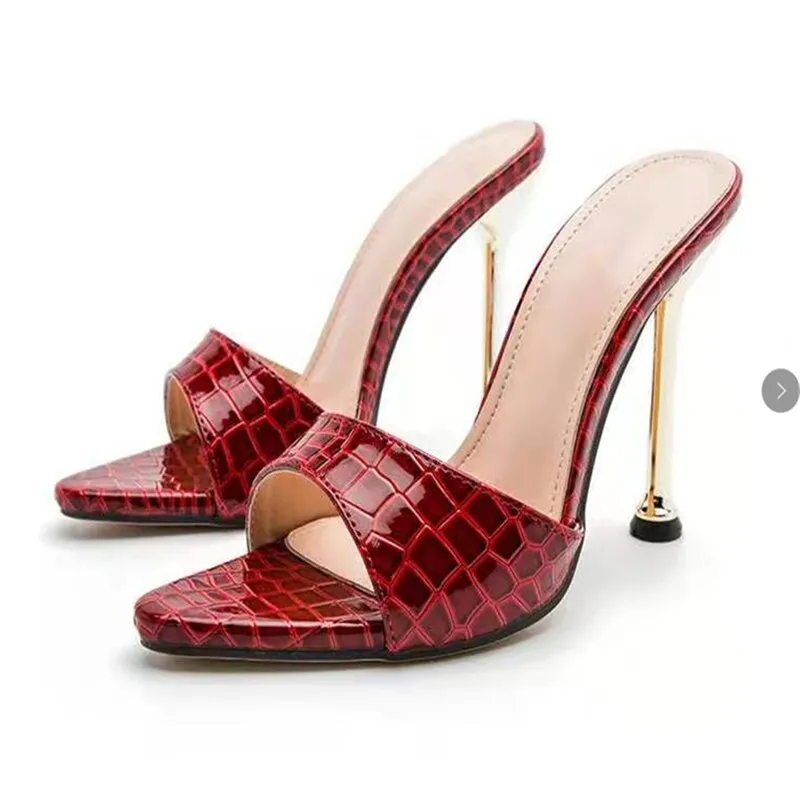 Women Slippers Snake Print Strappy Mule High Heels Slippers Open Toe Sandals Flip Flops Pointed Toe Slides Party Shoes Woman