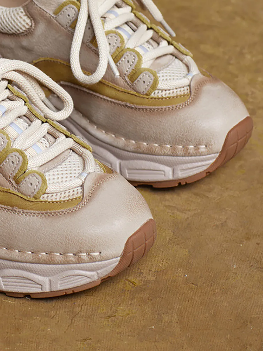 Women Spring Genuine Leather Spliced Platform Shoes