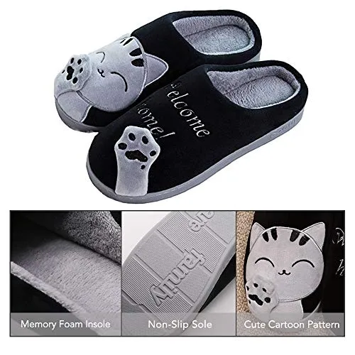 Women's & Men's Comfort Memory Foam Slippers（Black）