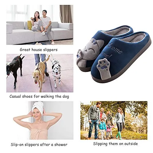Women's & Men's Comfort Memory Foam Slippers（Dark Blue）
