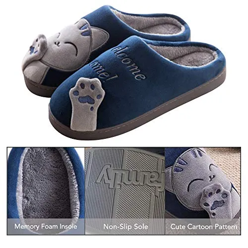 Women's & Men's Comfort Memory Foam Slippers（Dark Blue）