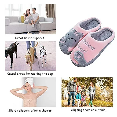 Women's & Men's Comfort Memory Foam Slippers（Grey Cat）