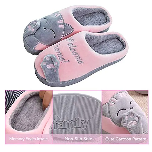 Women's & Men's Comfort Memory Foam Slippers（Grey Cat）