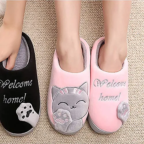 Women's & Men's Comfort Memory Foam Slippers（Grey Cat）