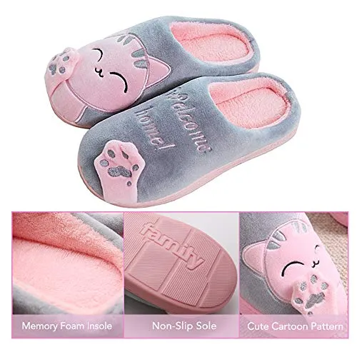 Women's & Men's Comfort Memory Foam Slippers（Pink Cat）
