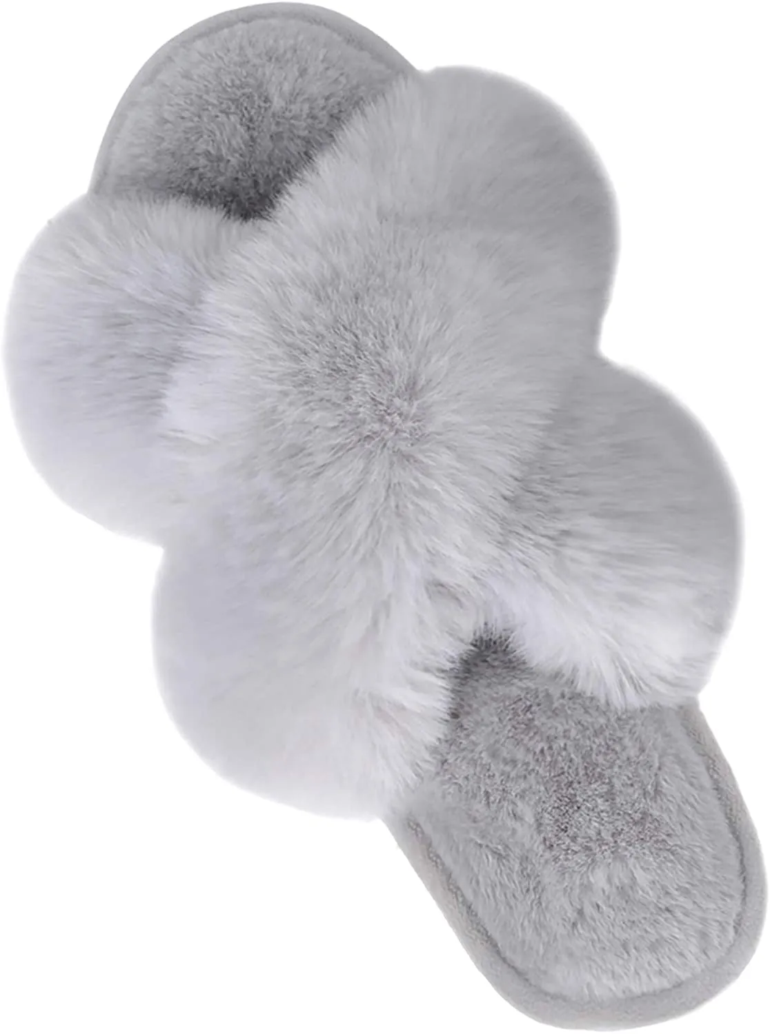 Women's Cross Band Slippers Soft Plush Furry Cozy Open Toe House Shoes Indoor Outdoor Faux Rabbit Fur Warm Comfy Slip On Breathable