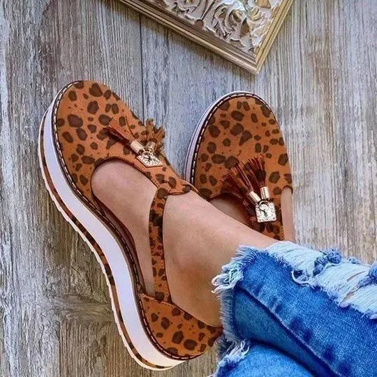 Women's Orthopedic Casual Platform Flat Comfort Shoes Breathable Leather Walking Shoes High Damping Soles