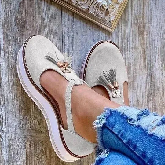 Women's Orthopedic Casual Platform Flat Comfort Shoes Breathable Leather Walking Shoes High Damping Soles