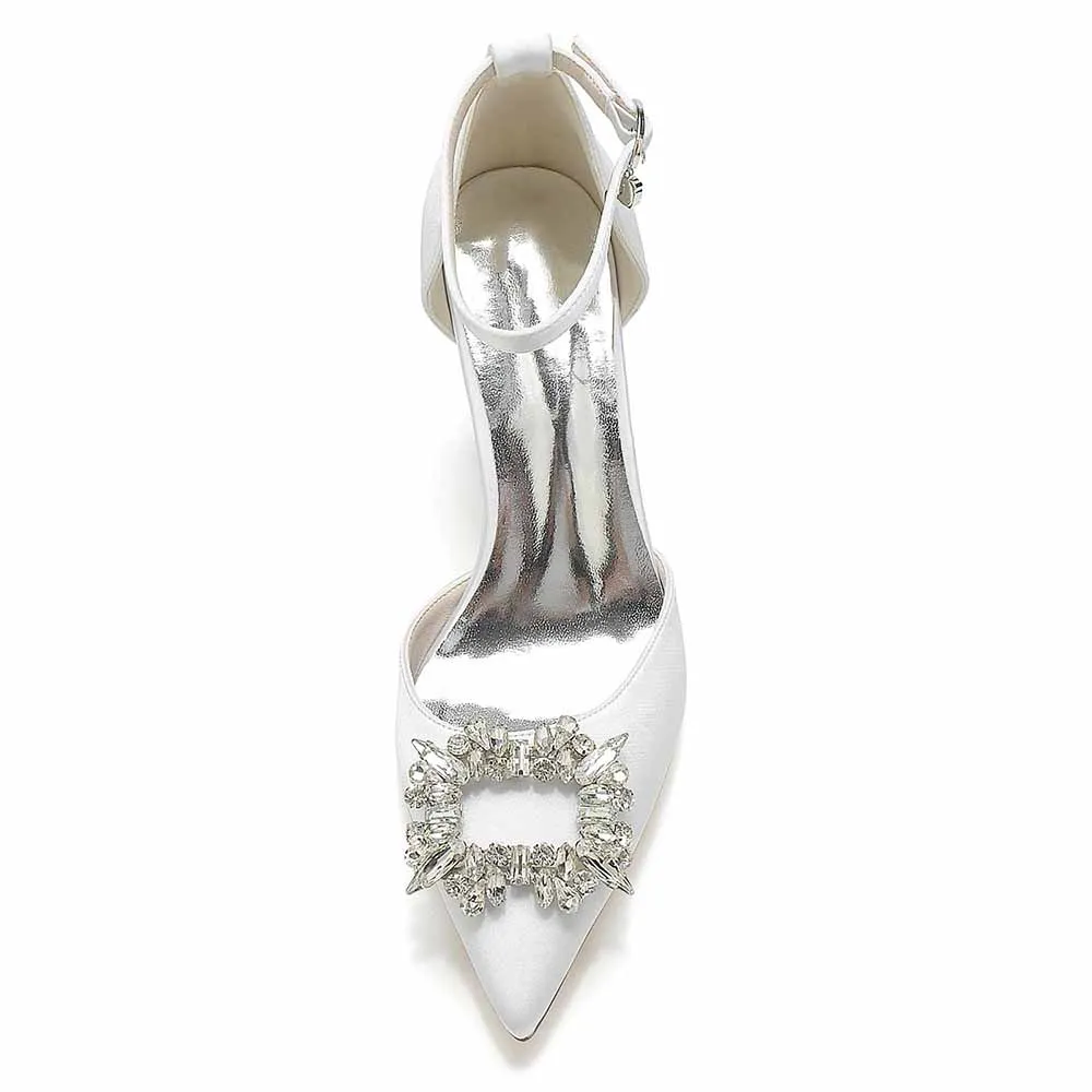 Women's Satin Closed Toe With Bead Buckle Pattern Chunky Heel High Heels
