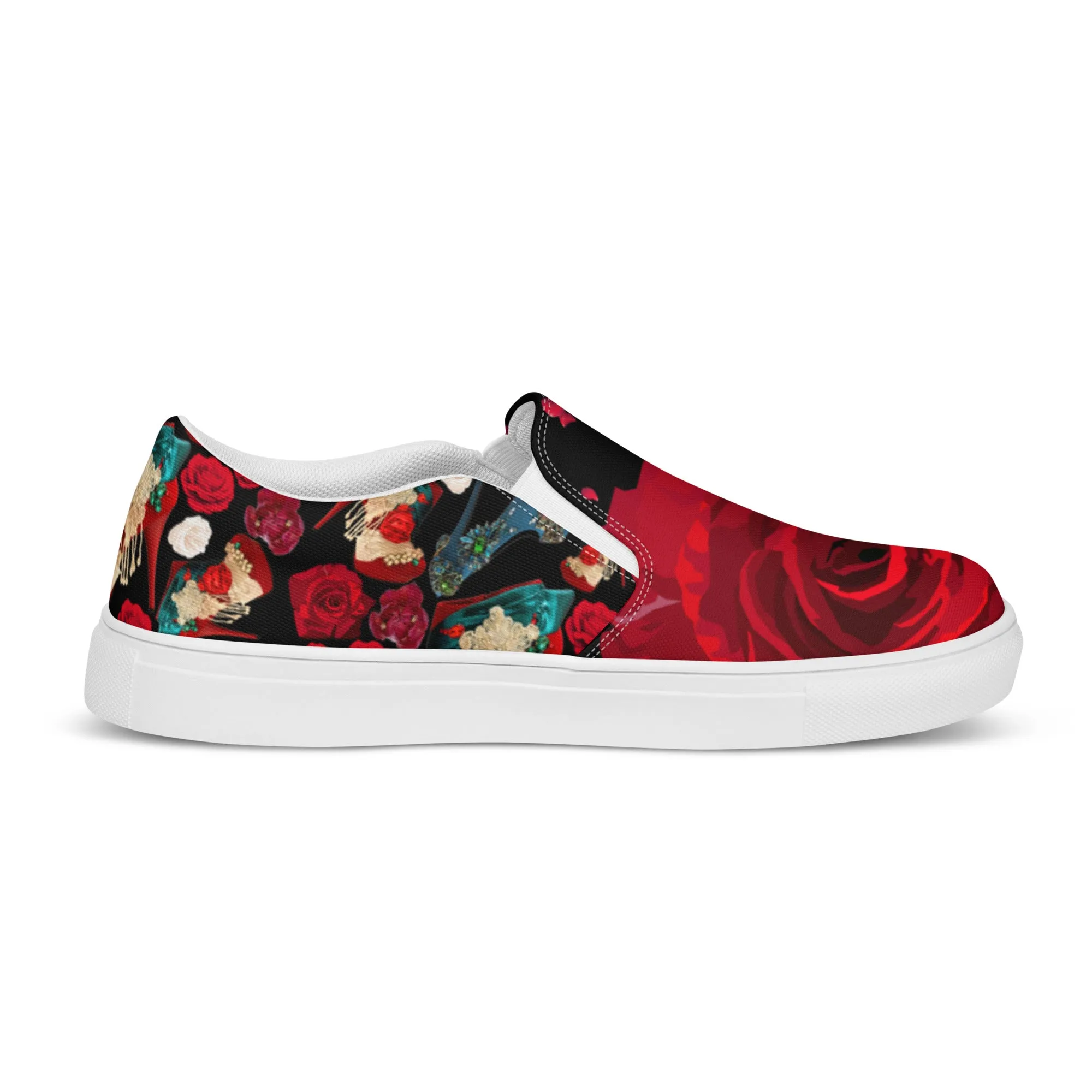 Women’s slip-on canvas shoes 'Fiori rosso'