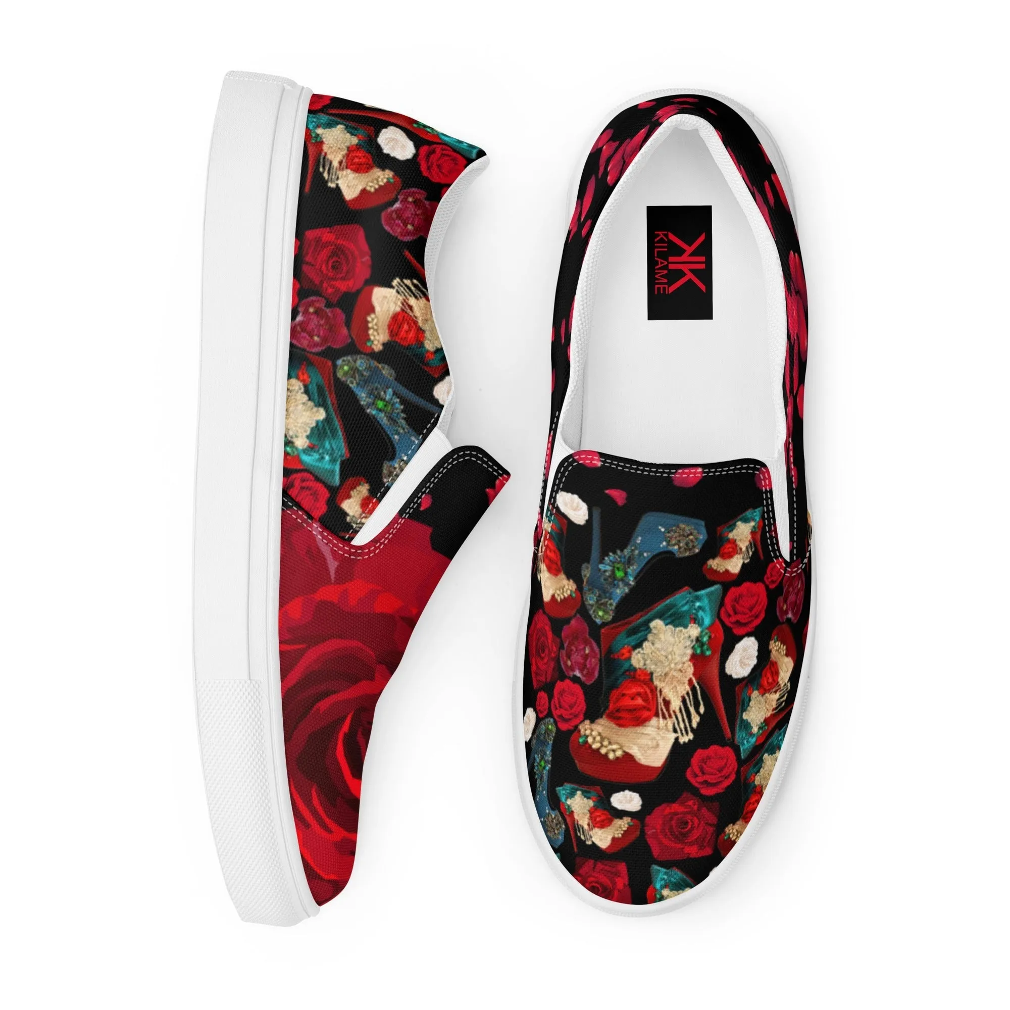 Women’s slip-on canvas shoes 'Fiori rosso'