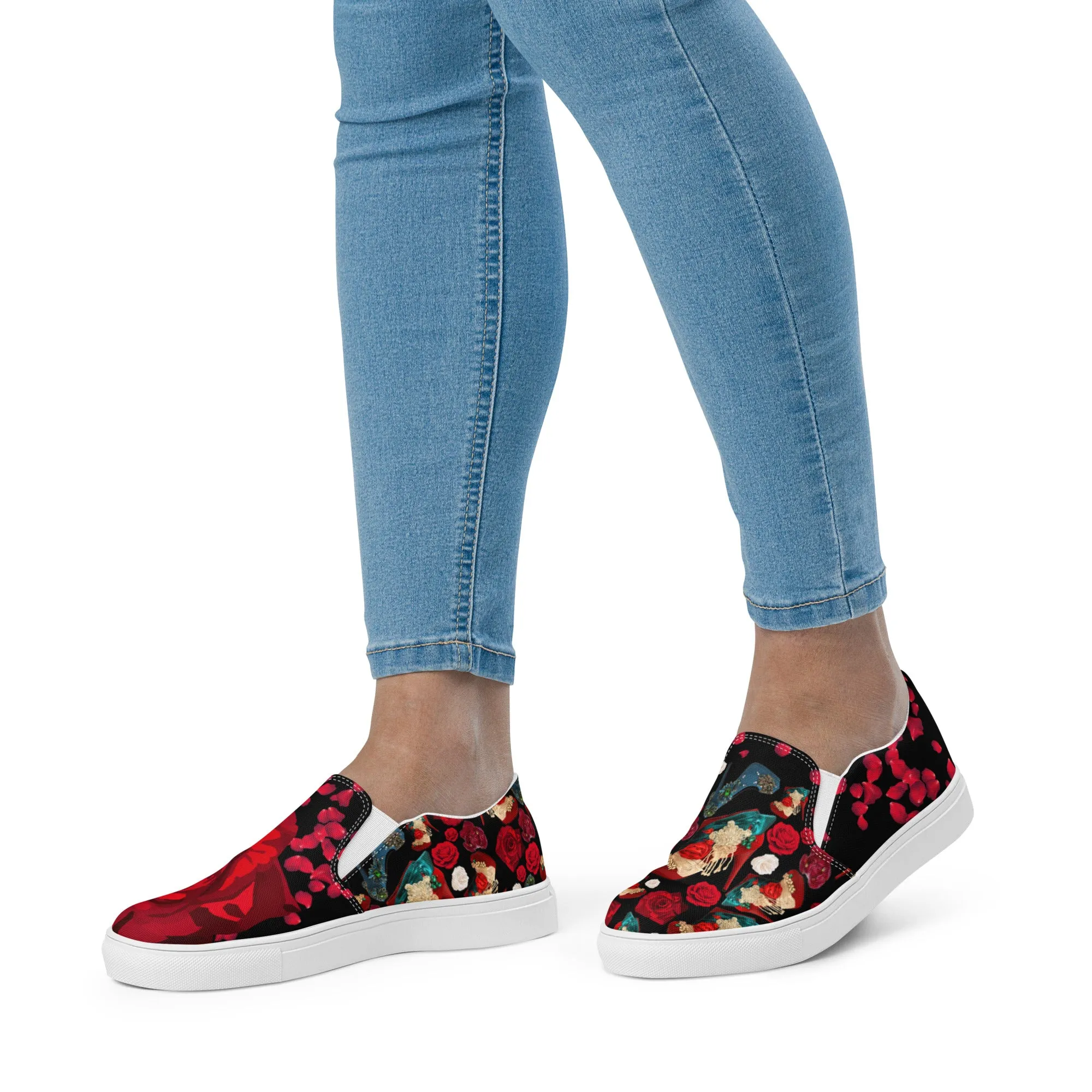Women’s slip-on canvas shoes 'Fiori rosso'