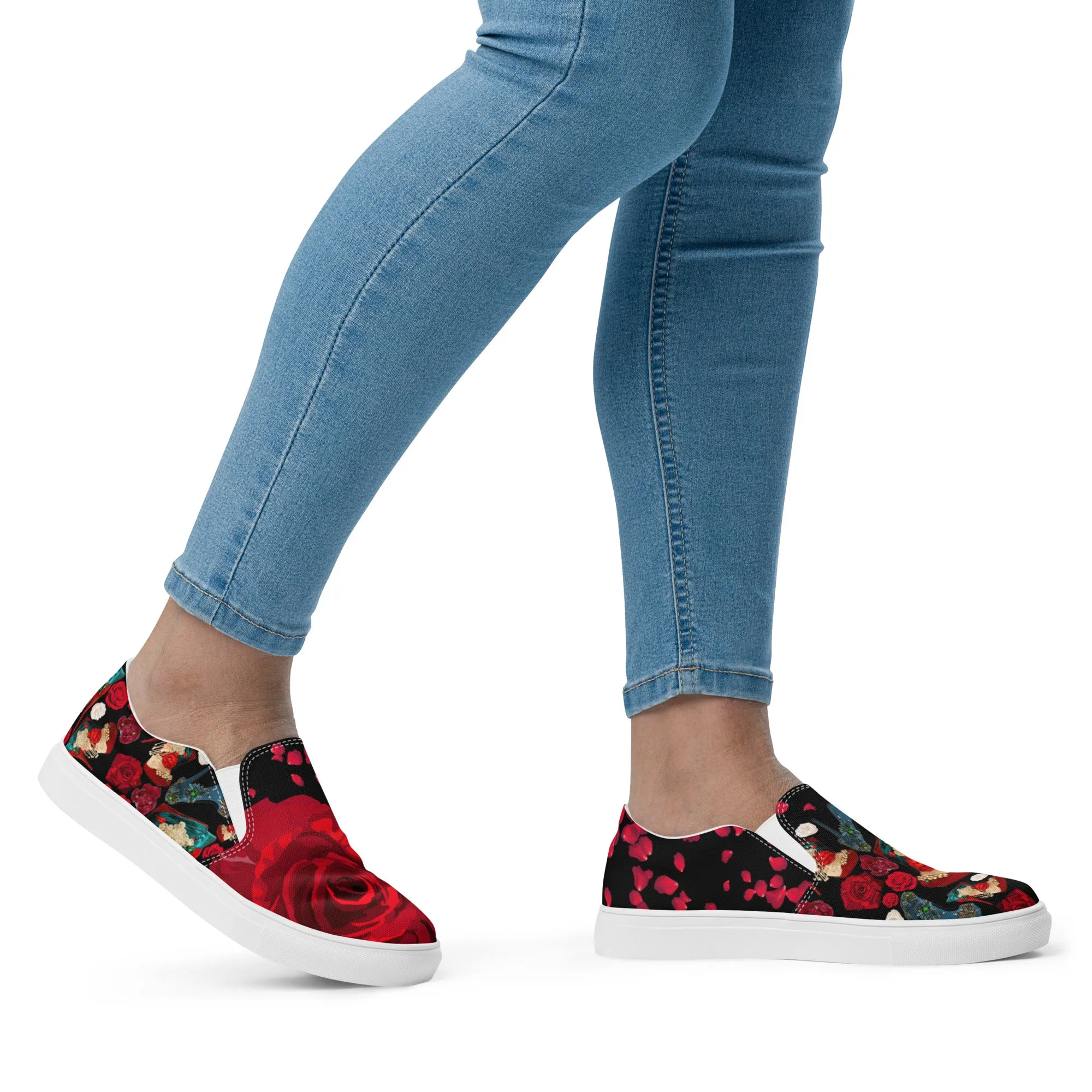 Women’s slip-on canvas shoes 'Fiori rosso'