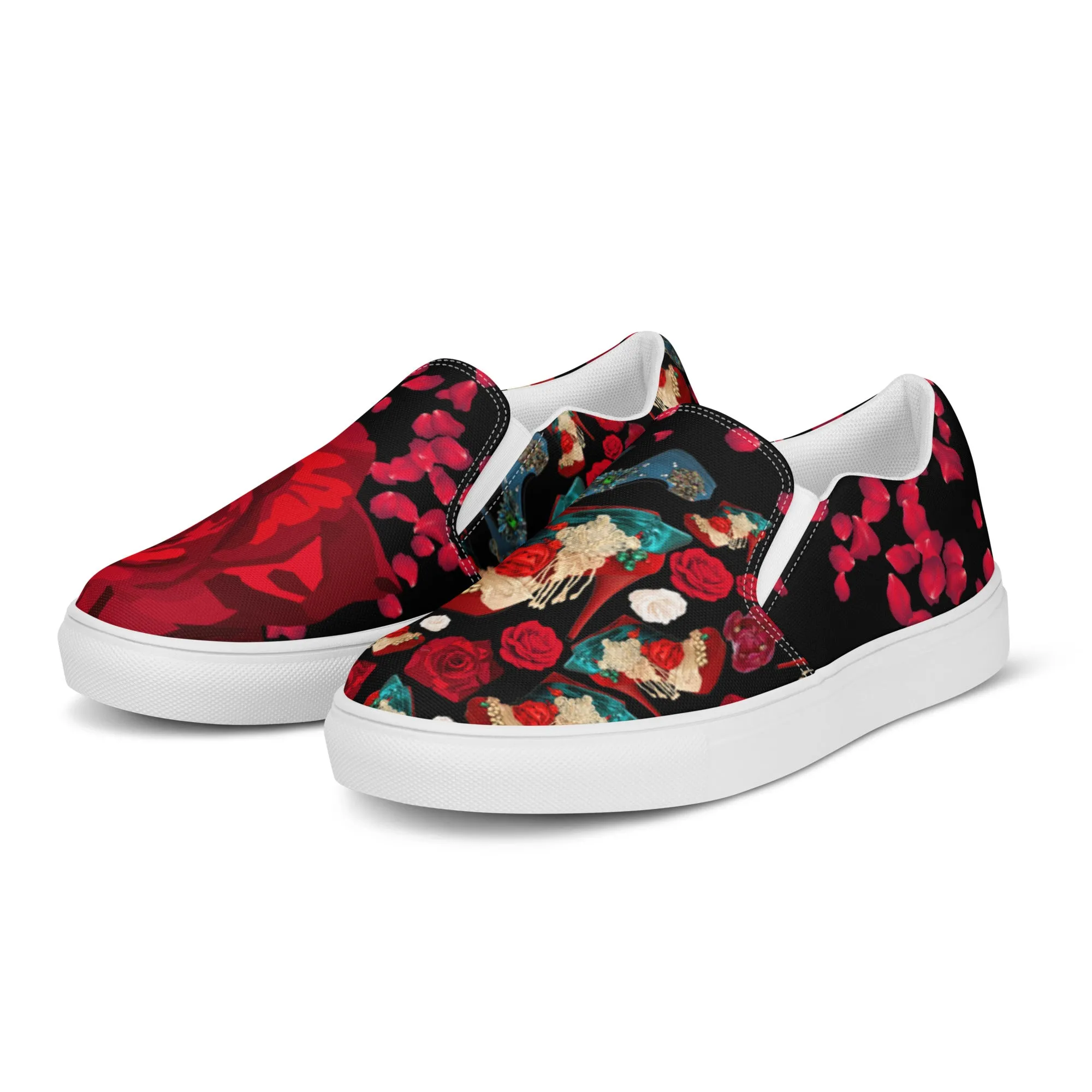 Women’s slip-on canvas shoes 'Fiori rosso'