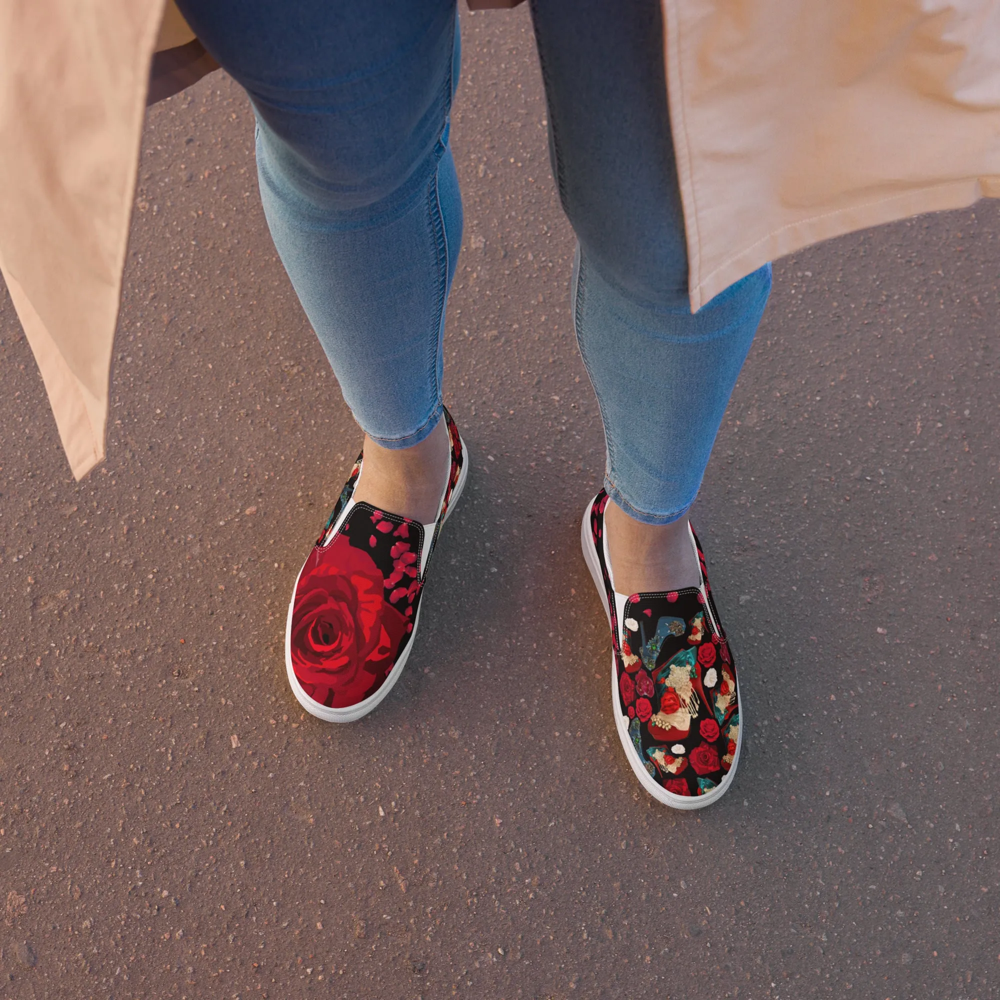 Women’s slip-on canvas shoes 'Fiori rosso'