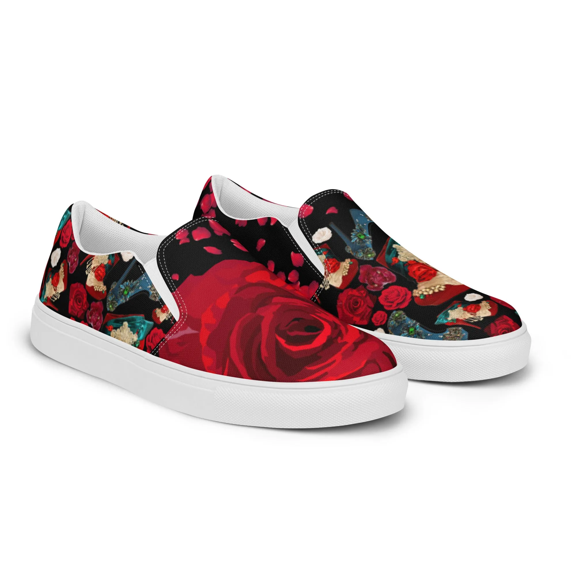 Women’s slip-on canvas shoes 'Fiori rosso'