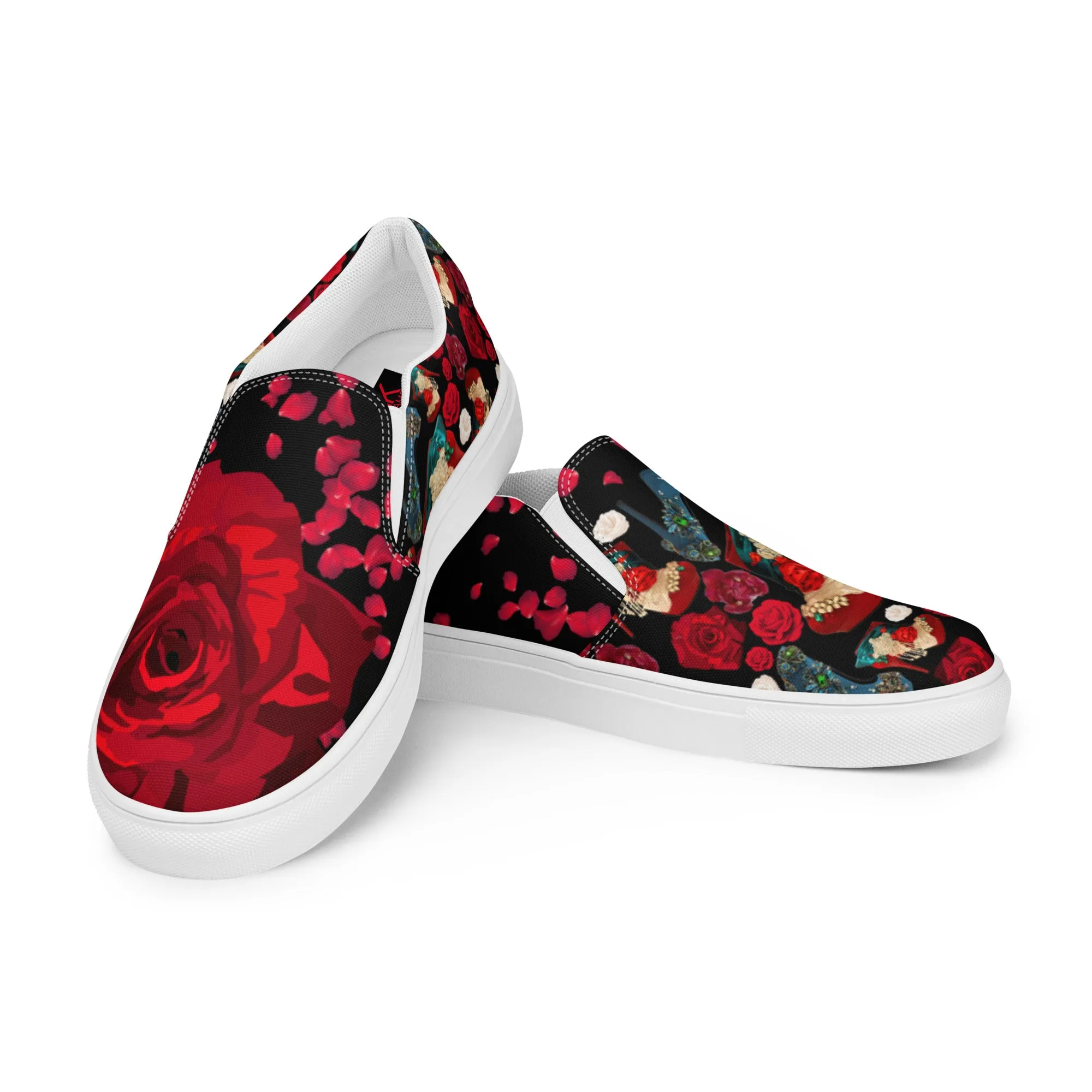 Women’s slip-on canvas shoes 'Fiori rosso'