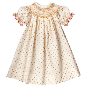 Yellow Orange Polkadot English Smocked Bishop w/RicRac