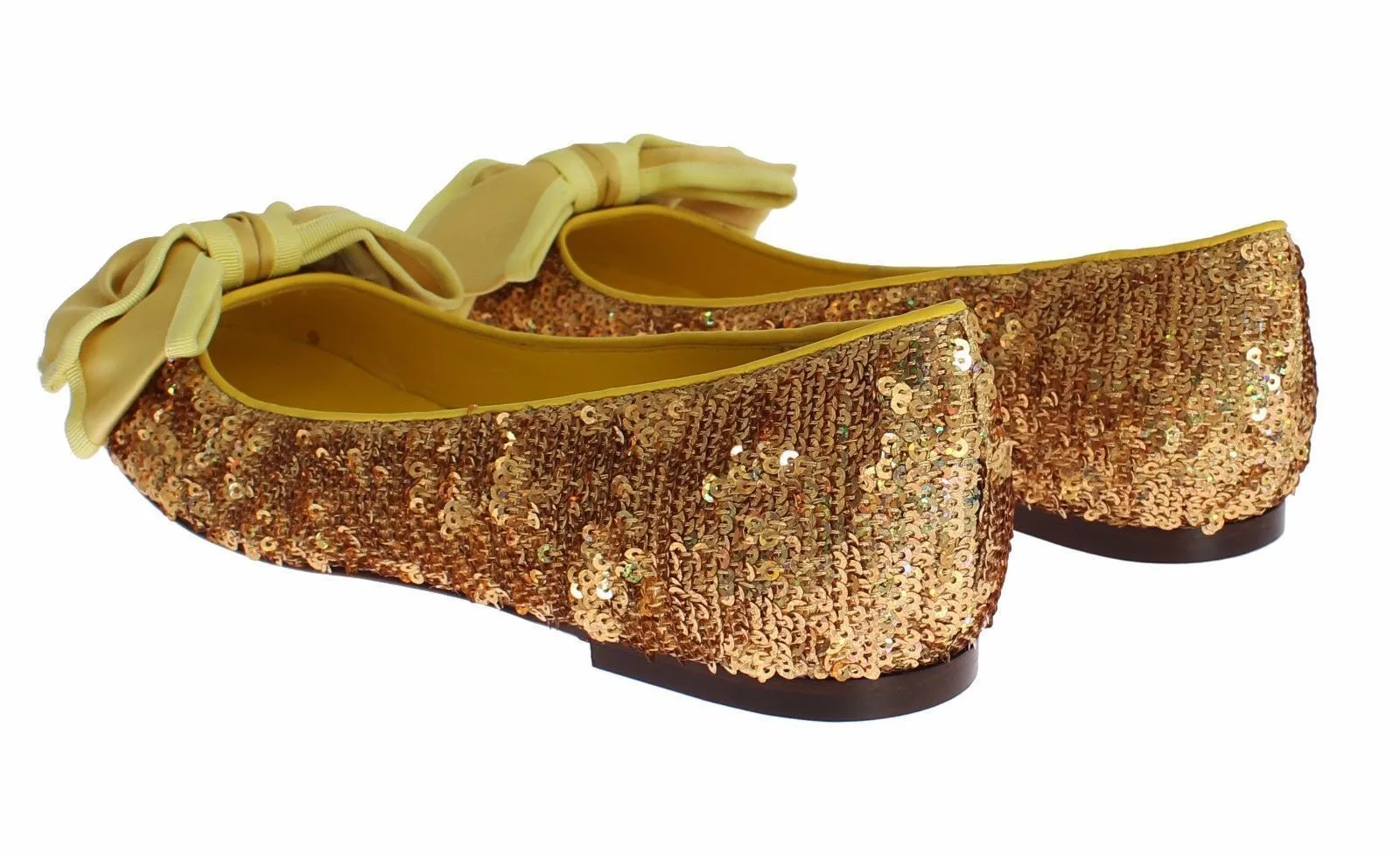 Yellow Sequined Silk Loafers Flat Shoes
