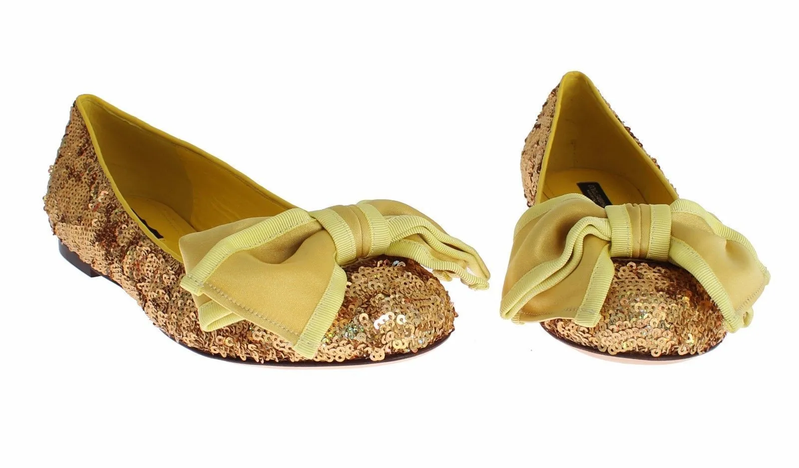 Yellow Sequined Silk Loafers Flat Shoes