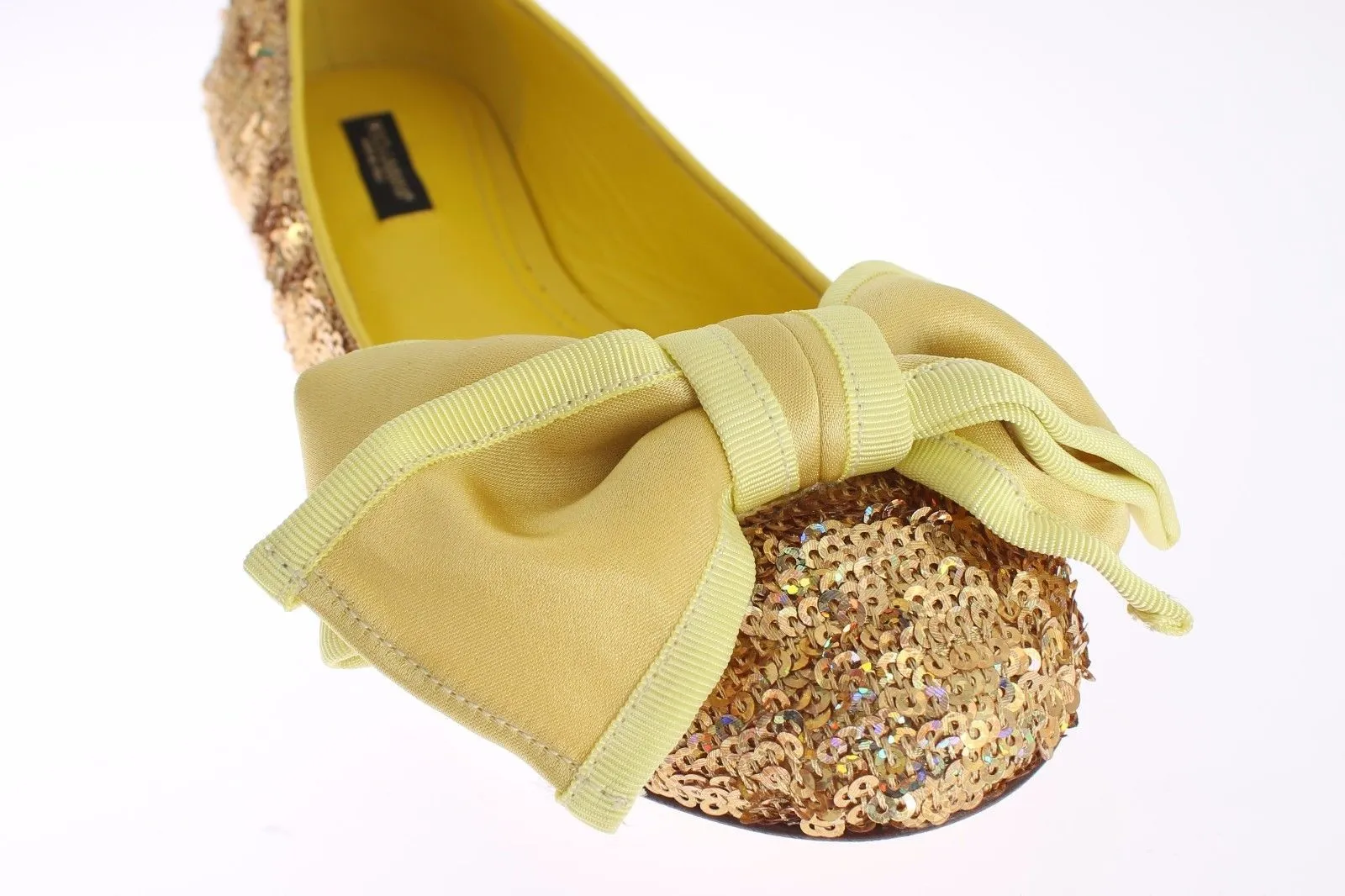 Yellow Sequined Silk Loafers Flat Shoes